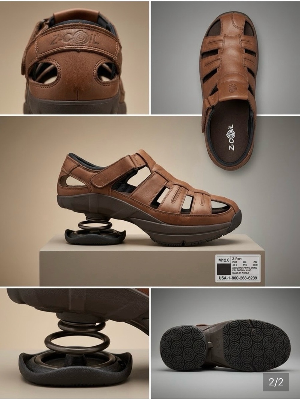 Z-Coil Men’s Brown Leather Fisherman Sandal with Coil Sole